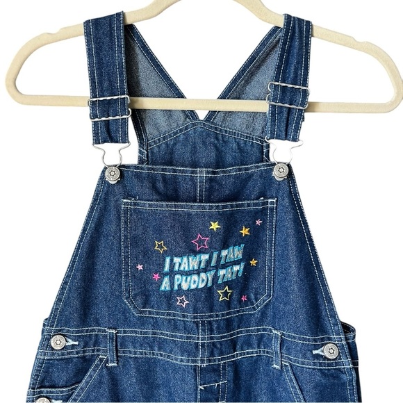 Vintage Y2K Kids Size 12 Looney Tunes Tweety Bird Blue Glitter Denim Overalls - Picture 5 of 10